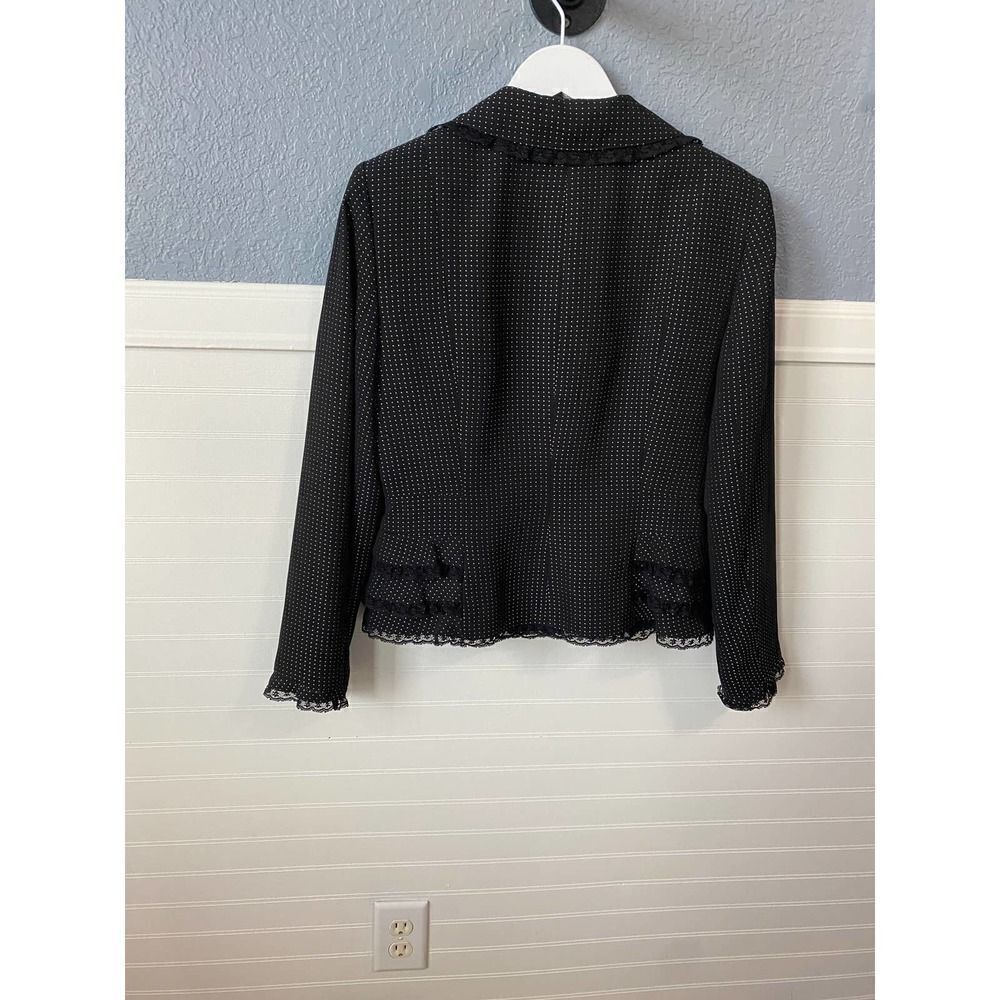 Nipon Boutique Black Dot Embroidered collared Snap Up Scalloped Blazer Size 10 - Picture 5 of 7